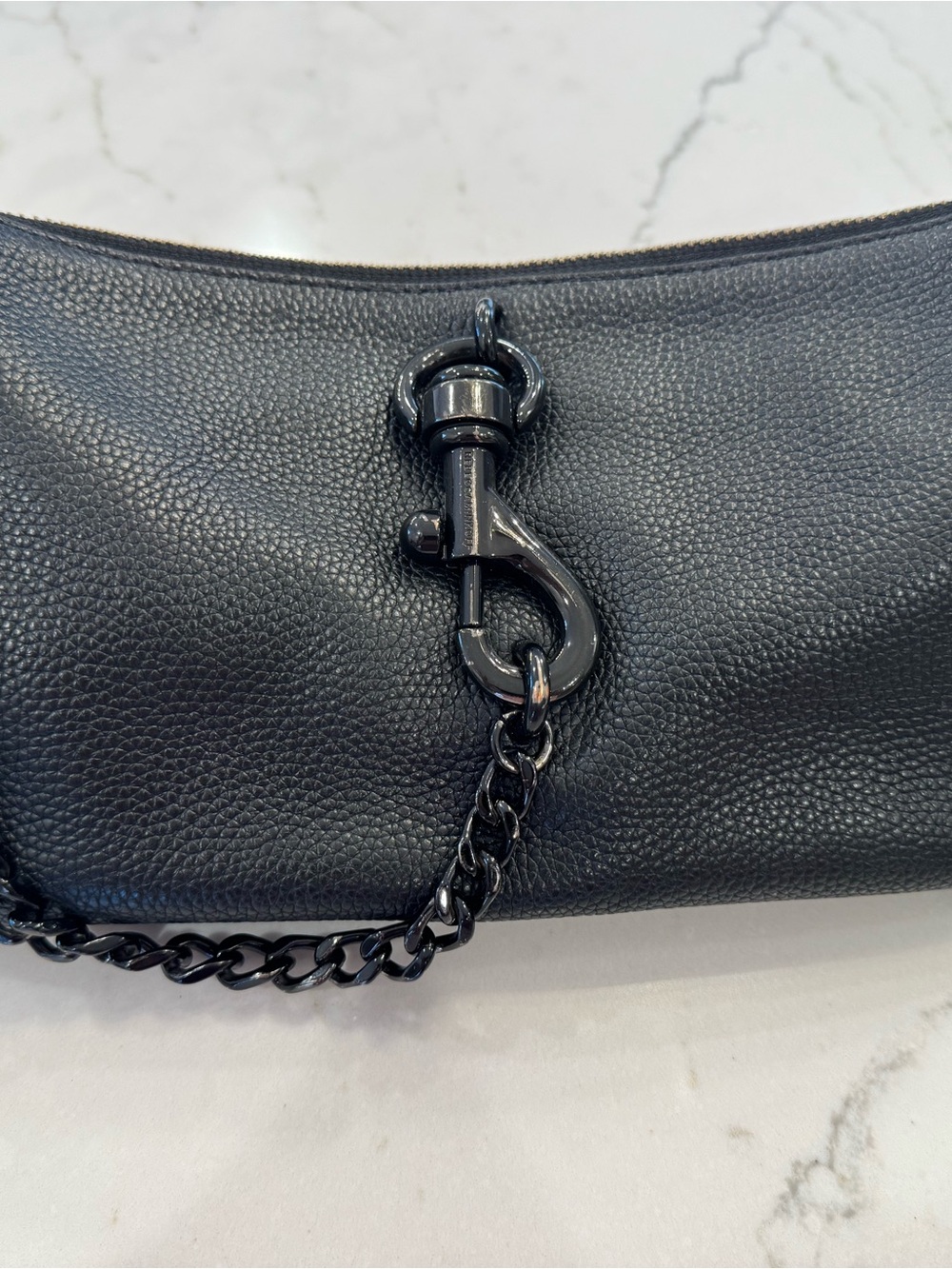 Rebecca Minkoff Black Pebbled Leather Crossbody with Chain Accent